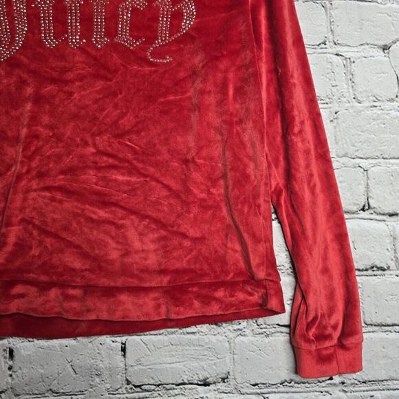 Juicy Couture Sleepwear Red Fuzzy Soft Long Sleeve Rhinestone Top Size Small - Picture 4 of 9